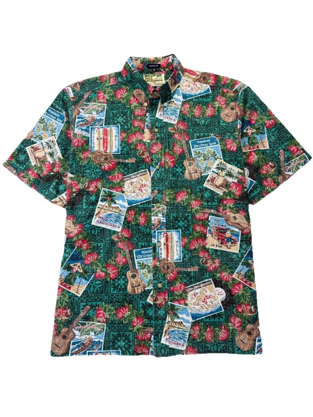 Reyn Spooner 2017 Mele Kalikimaka Camp Shirt Men’s L Emerald Hawaiian Christmas